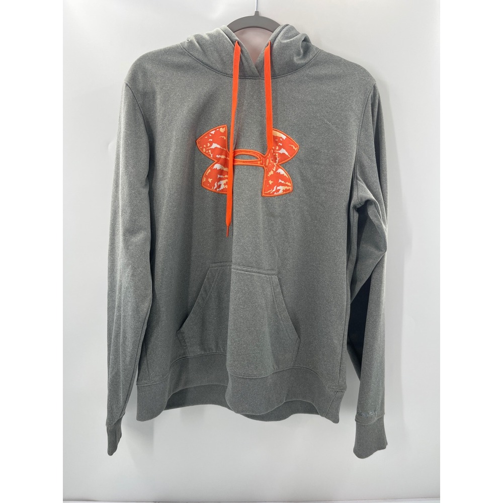 Under Armour UA Storm Hoodie Mens Large Gray Orange Camo Logo Sweatshirt Semi-Fi